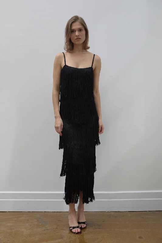 Vintage Fringe Long Black Dress Size 4