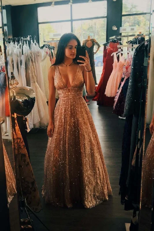 A line Deep V Neck Sleeveless Sequins Floor Length Prom Dresses Long Evening Dresses A line Deep V Neck Sleeveless Sequins Floor Length Prom Dresses Long Evening Dresses