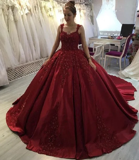 New Elegant Burgundy Lace Beaded Prom Dress,Ball Gown Long Train Formal Dresses,Quinceanera Dresses cg21443 New Elegant Burgundy Lace Beaded Prom Dress,Ball Gown Long Train Formal Dresses,Quinceanera Dresses cg21443