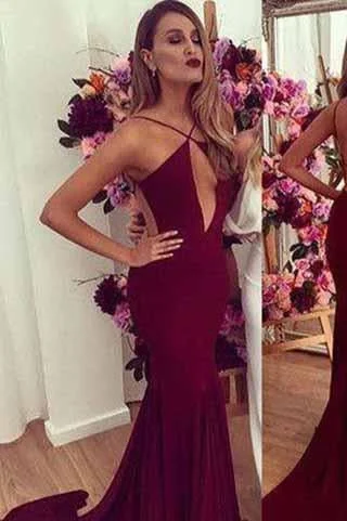 burgundy prom Dress sexy Prom Dress long prom dress backless prom dress evening dress