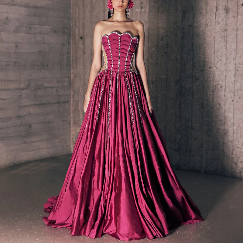 Strapless Petals Taveta Fuchsia Dress