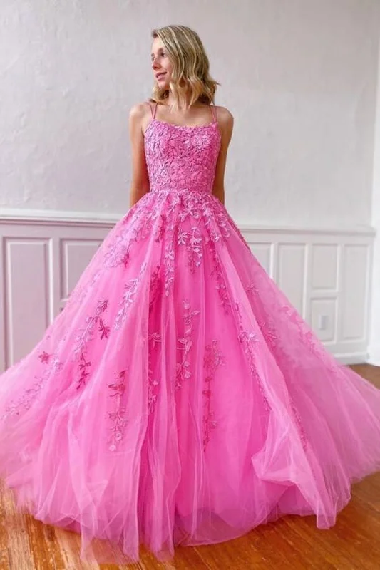 Straps Scoop A-Line Prom Dresses with Appliques    cg21274