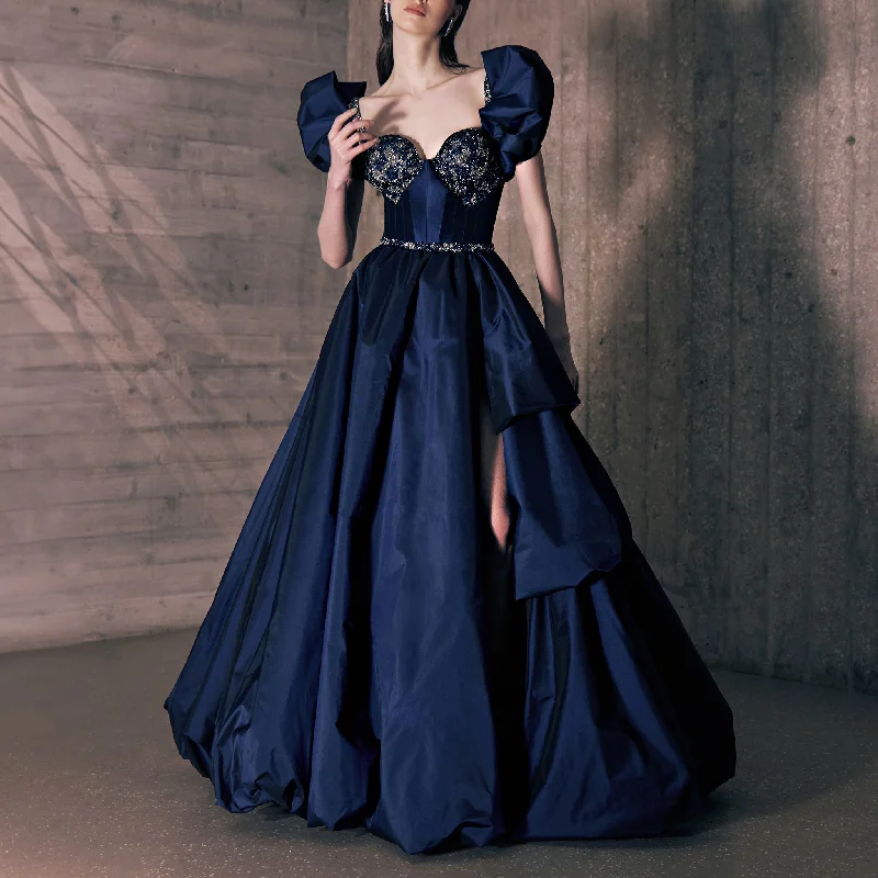 Midnight Blue Asymmetric Taffeta Dress