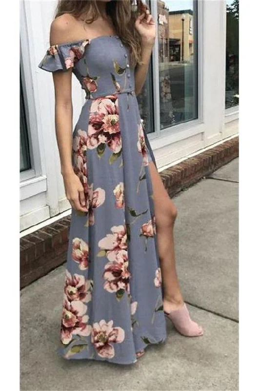 A line Off the Shoulder Simple Cheap Flower Pattern Prom Dresses Long Evening Dresses A line Off the Shoulder Simple Cheap Flower Pattern Prom Dresses Long Evening Dresses