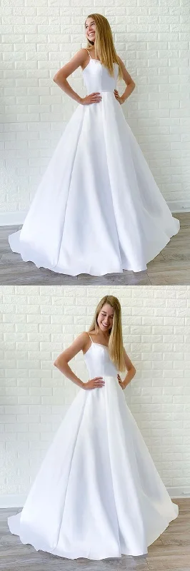 Simple A Line White Satin Long Wedding Prom Dress, Cheap White Formal Graduation Evening Dress cg21437 Simple A Line White Satin Long Wedding Prom Dress, Cheap White Formal Graduation Evening Dress cg21437