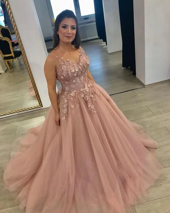 Spaghetti Straps V-neck Tulle Ball Gowns Prom Dresses Lace Flowers Appliques cg21608 Spaghetti Straps V-neck Tulle Ball Gowns Prom Dresses Lace Flowers Appliques cg21608