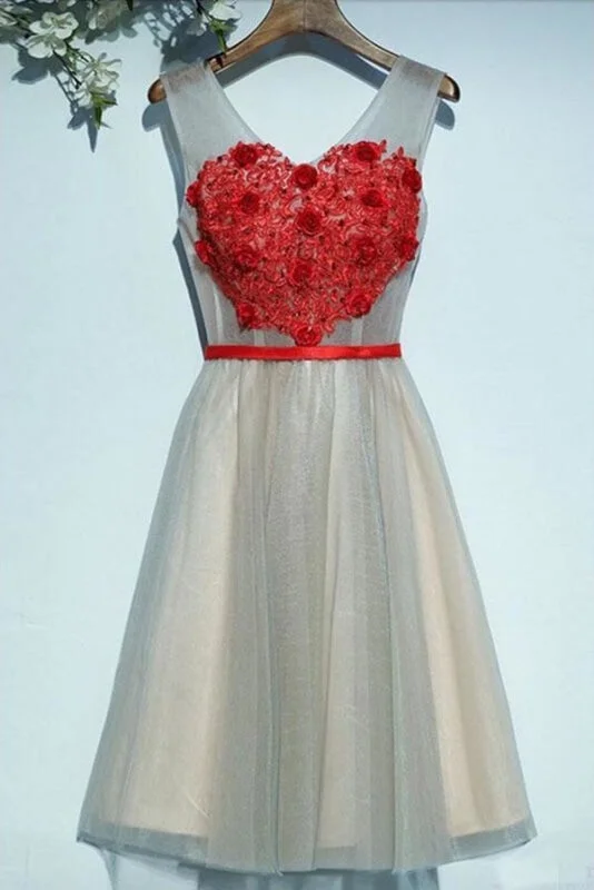 A Line V-neck Appliqued Homecoming Short Party Dresses with Flowers Glittery Long Formal A Line V-neck Appliqued Homecoming Short Party Dresses with Flowers Glittery Long Formal