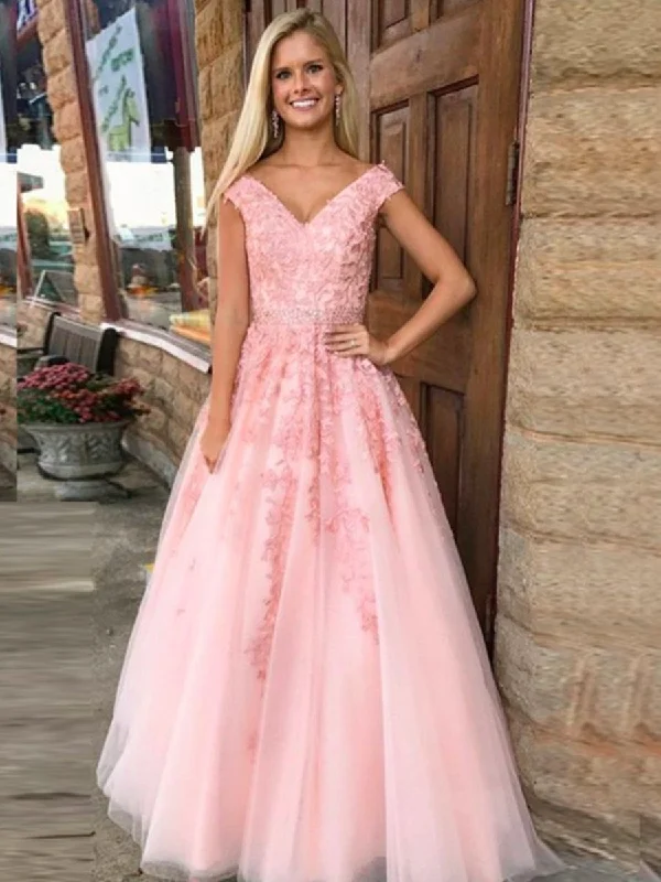 A Line V Neck Pink Lace Prom Dress, Pink Lace Formal Dress, Graduation Dress, Pink Evening Dress Tunics Velvet soft A Line V Neck Pink Lace Prom Dress, Pink Lace Formal Dress, Graduation Dress, Pink Evening Dress Tunics Velvet soft
