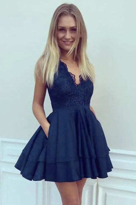 A-Line V-Neck Short Satin Homecoming Dress with Lace Top Mini Sleeveless Party Dresses Tunics Vintage classic A-Line V-Neck Short Satin Homecoming Dress with Lace Top Mini Sleeveless Party Dresses Tunics Vintage classic