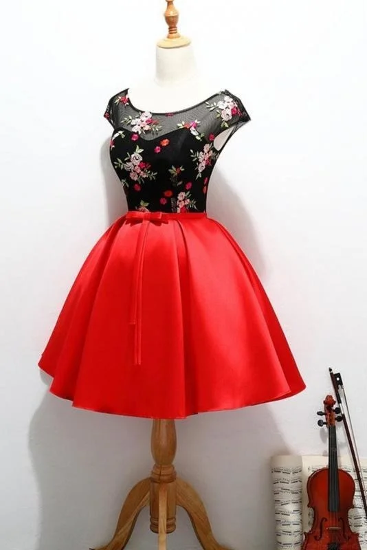 Black and Red Satin Homecoming Party Dresses with Applique A Line Short Prom Dress Lace Sexy Club Black and Red Satin Homecoming Party Dresses with Applique A Line Short Prom Dress Lace Sexy Club