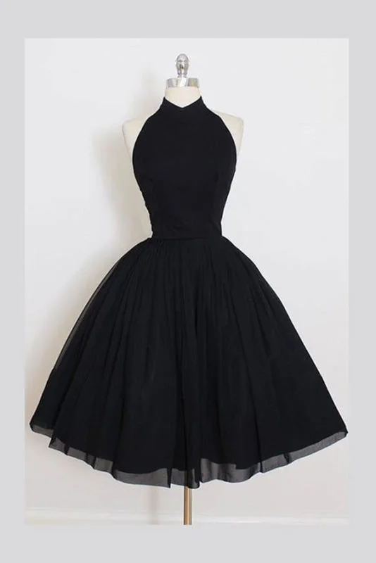 Black Sleeveless Homecoming Simple Halter Party Dresses Tea Length Graduation Dress Tunics Stylish elegant Black Sleeveless Homecoming Simple Halter Party Dresses Tea Length Graduation Dress Tunics Stylish elegant
