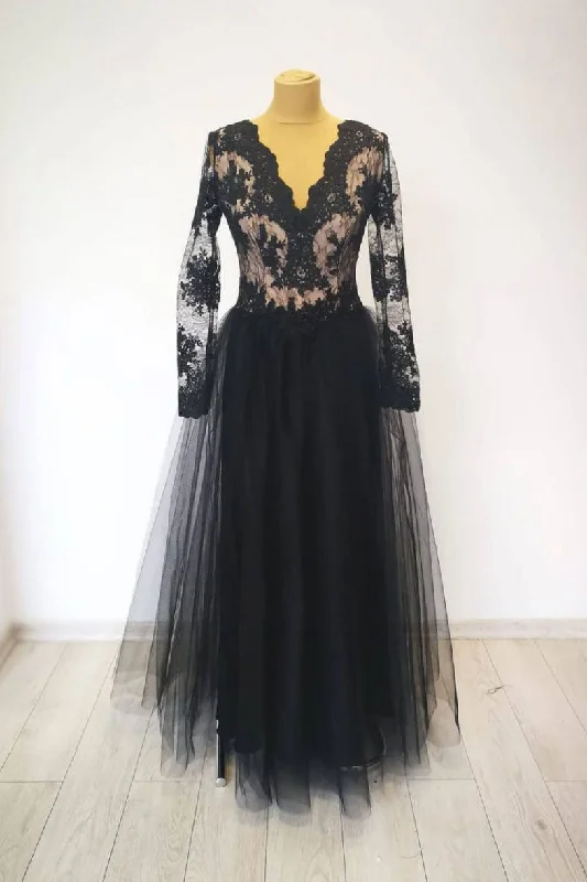 Black v neck lace tulle long evening dress black lace prom dress Mermaid Tail Wedding Black v neck lace tulle long evening dress black lace prom dress Mermaid Tail Wedding