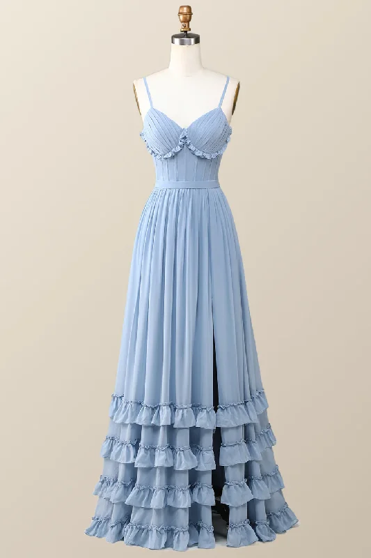 Boho Style Dusty Blue Ruffles Long Party Dress Bridesmaid Dress,DP1817 Tunics Exclusive limited Boho Style Dusty Blue Ruffles Long Party Dress Bridesmaid Dress,DP1817 Tunics Exclusive limited