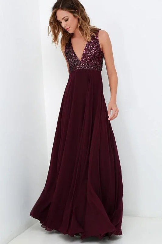 Burgundy Bridesmaid Dresses WIth Sequin Top, A-line Long Chiffon Wedding Party Dress DMO80 empire Waist empire Burgundy Bridesmaid Dresses WIth Sequin Top, A-line Long Chiffon Wedding Party Dress DMO80 empire Waist empire