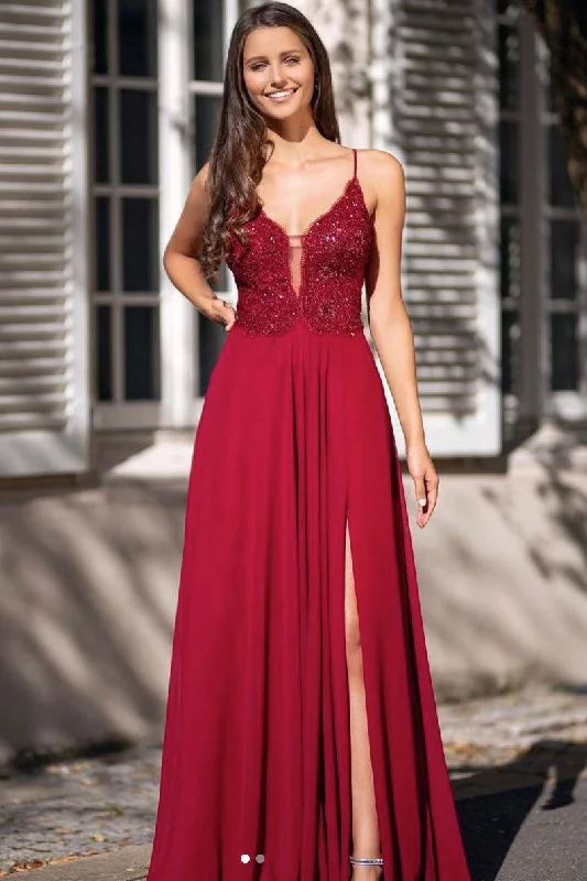 Burgundy v neck chiffon lace long prom dress burgundy evening dress Tunics Versatile functional Burgundy v neck chiffon lace long prom dress burgundy evening dress Tunics Versatile functional