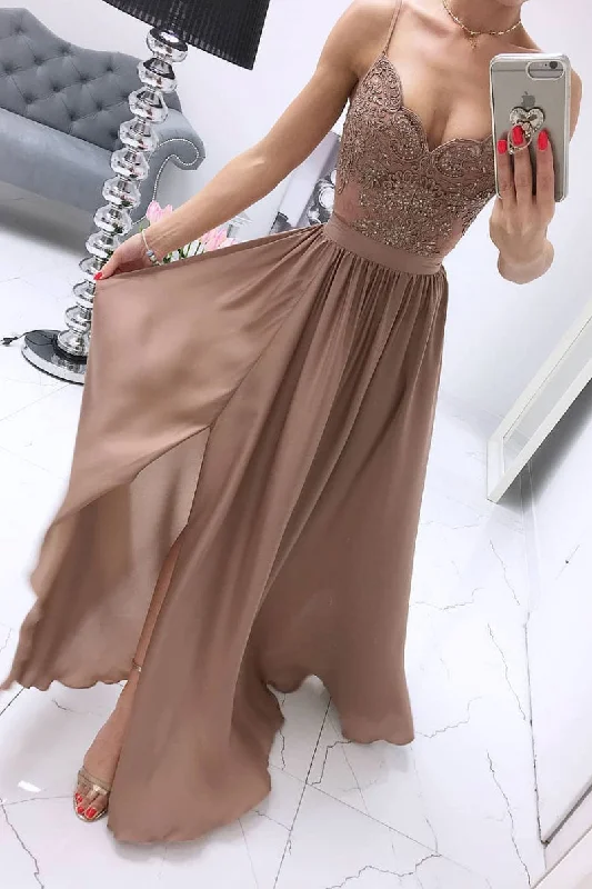 Champagne chiffon sweetheart lace long prom dress, chiffon evening dress Bodycon Fitted Nightout Champagne chiffon sweetheart lace long prom dress, chiffon evening dress Bodycon Fitted Nightout
