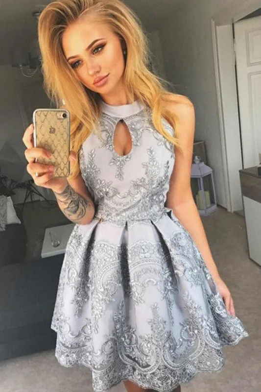 Charming A Line Halter Keyhole Grey Lace Homecoming Short Party Dresses Tunics Recommended stylist Charming A Line Halter Keyhole Grey Lace Homecoming Short Party Dresses Tunics Recommended stylist