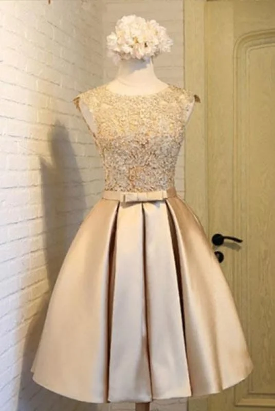 Chic Scoop Applique Satin Ruched Homecoming with Belt Short Prom Party Dress Crew Neckline Casual Chic Scoop Applique Satin Ruched Homecoming with Belt Short Prom Party Dress Crew Neckline Casual