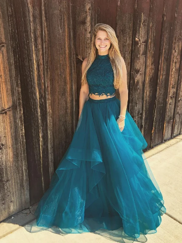 Green two pieces lace tulle long prom dress green evening dress Tunics Distressed trendy Green two pieces lace tulle long prom dress green evening dress Tunics Distressed trendy