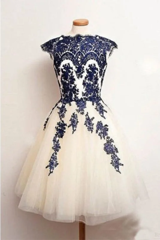 Knee Length Lace Applique Short Tulle Prom A Line Ivory Homecoming Party Dresses Tunics Versatile functional Knee Length Lace Applique Short Tulle Prom A Line Ivory Homecoming Party Dresses Tunics Versatile functional