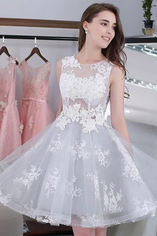 Knee-length Sleeveless Short Homecoming A-line Lace Appliques Tulle Party Dresses Tunics Modern contemporary Knee-length Sleeveless Short Homecoming A-line Lace Appliques Tulle Party Dresses Tunics Modern contemporary