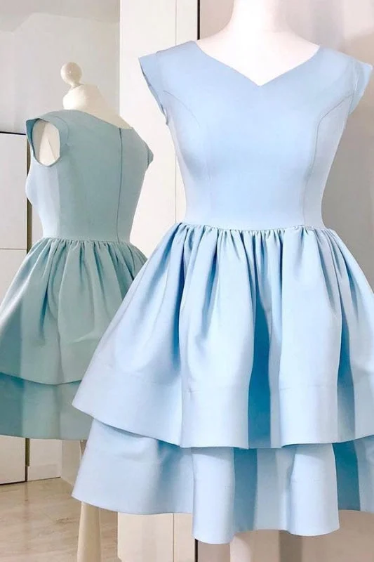 Light Blue Cap Sleeve Homecoming Two Layers V Neck Short Party Dress Tunics Bestseller popular Light Blue Cap Sleeve Homecoming Two Layers V Neck Short Party Dress Tunics Bestseller popular