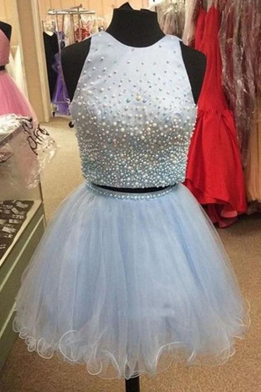 Light Blue Two Piece Homecoming with Beading Cute Tulle Short Party Dress Tunics Cozy comfortable Light Blue Two Piece Homecoming with Beading Cute Tulle Short Party Dress Tunics Cozy comfortable