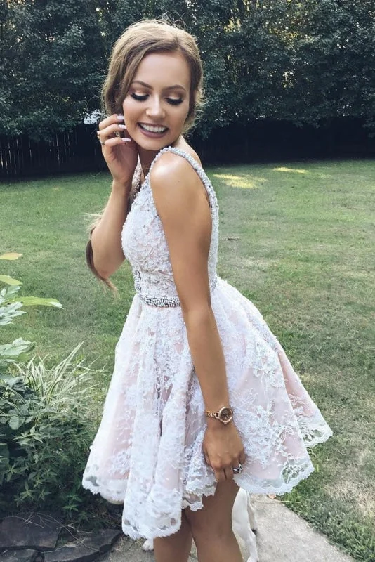 Mini Deep V-Neck Backless Lace Homecoming Party Dresses with Beading Tunics Yoga stretchy Mini Deep V-Neck Backless Lace Homecoming Party Dresses with Beading Tunics Yoga stretchy