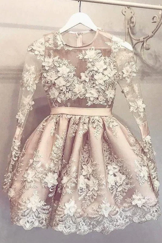 Modest Elegant Fascinating Cute Long Sleeve Homecoming Hand-Made Flower Short Prom Party Dress Tunics Mesh breathable Modest Elegant Fascinating Cute Long Sleeve Homecoming Hand-Made Flower Short Prom Party Dress Tunics Mesh breathable