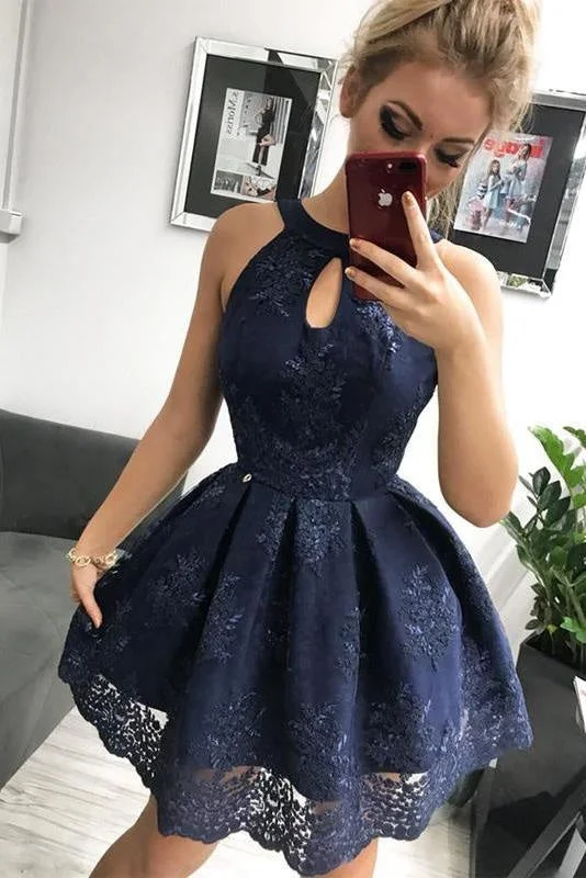 Navy Blue Lace Homecoming Simple Sleeveless Short Party Dresses Prom Dress Tunics Spring floral Navy Blue Lace Homecoming Simple Sleeveless Short Party Dresses Prom Dress Tunics Spring floral