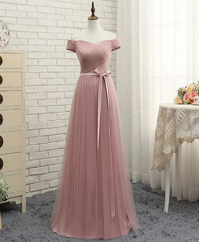 Pink A LineTulle Off Shoulder Long Prom Dress, Evening Dress Tunics Modern contemporary Pink A LineTulle Off Shoulder Long Prom Dress, Evening Dress Tunics Modern contemporary