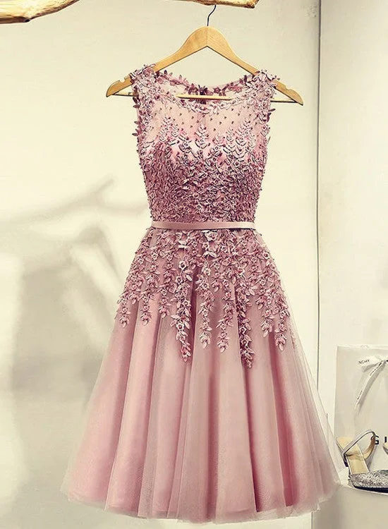Pink Knee Length Prom Dress, Cute Homecoming Dresses , Tulle Party Dresses Tunics Winter warm Pink Knee Length Prom Dress, Cute Homecoming Dresses , Tulle Party Dresses Tunics Winter warm