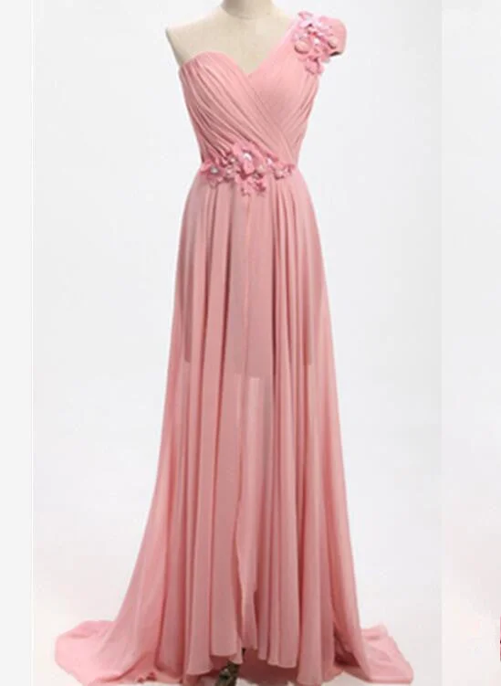 Pink One Shoulder Bridesmaid Dresses, Floor Length Prom Dresses, Wedding Party Dresses Tunics Wedding white Pink One Shoulder Bridesmaid Dresses, Floor Length Prom Dresses, Wedding Party Dresses Tunics Wedding white