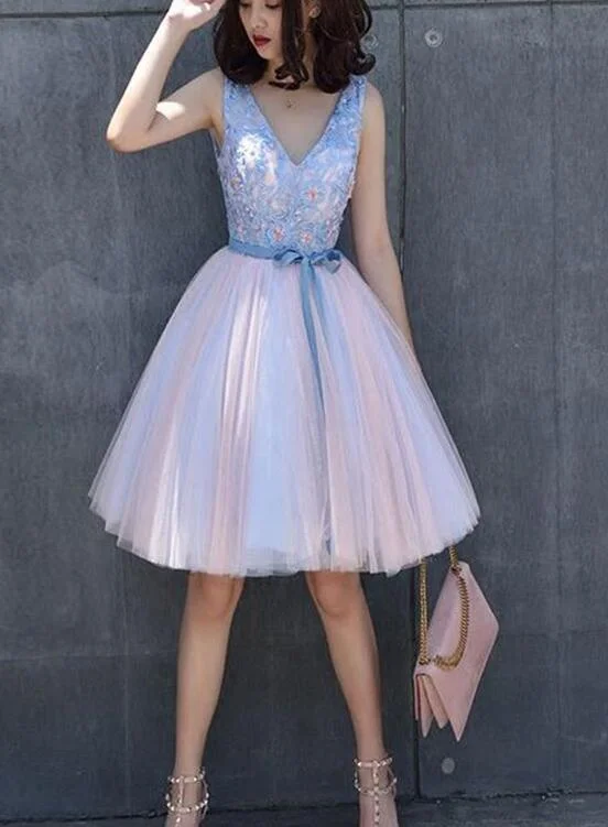 Pink Short Lace V Neck Elegant Homecoming Dresses,Short Prom Dresses , Lovely Floral Party Dress Tunics Distressed trendy Pink Short Lace V Neck Elegant Homecoming Dresses,Short Prom Dresses , Lovely Floral Party Dress Tunics Distressed trendy