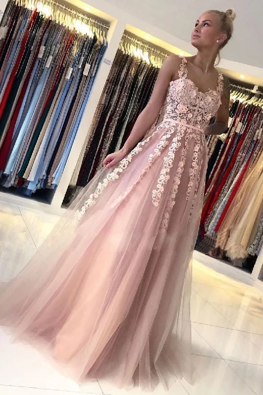 Pink sweetheart tulle lace long prom dress lace evening dress Tunics Trousers formal Pink sweetheart tulle lace long prom dress lace evening dress Tunics Trousers formal