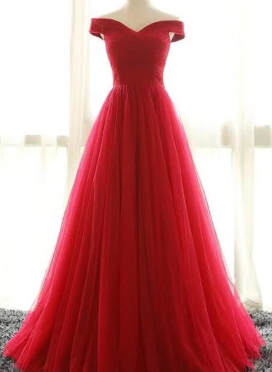 Red Prom Dresses , Charming Off Shoulder Tulle A-line Party Dresses, Evening Gown Tunics Practical durable Red Prom Dresses , Charming Off Shoulder Tulle A-line Party Dresses, Evening Gown Tunics Practical durable