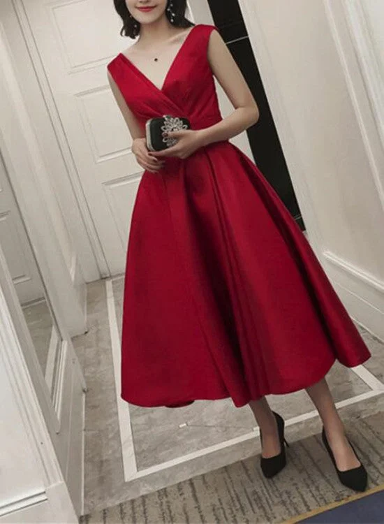 Red Satin Wedding Party Dress, Red Formal Dress, Satin Party Dresses Tunics Chinos classic Red Satin Wedding Party Dress, Red Formal Dress, Satin Party Dresses Tunics Chinos classic