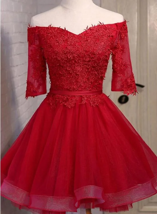 Red Short Prom Dresses , Short Sleeves Off Shoulder Party Dresses, Red Homecoming Dresses Tunics Office stylish Red Short Prom Dresses , Short Sleeves Off Shoulder Party Dresses, Red Homecoming Dresses Tunics Office stylish