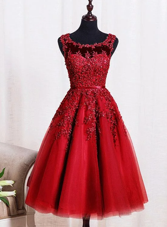 Red Tulle Tea Length Party Dresses, Prom Dresses , Red Homecoming Dresses Tunics Fashionable trendy Red Tulle Tea Length Party Dresses, Prom Dresses , Red Homecoming Dresses Tunics Fashionable trendy