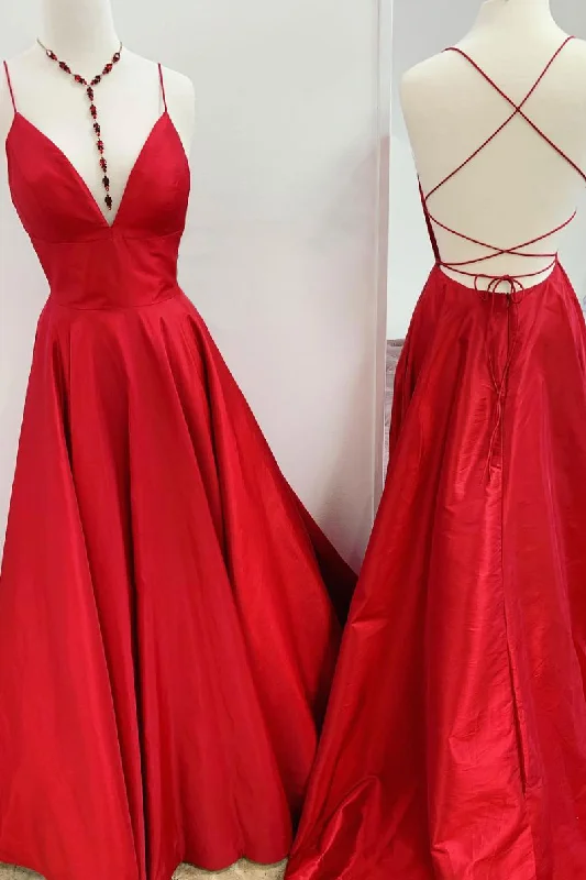 Red v neck backless satin long prom dress red evening dress Tunics Versatile functional Red v neck backless satin long prom dress red evening dress Tunics Versatile functional