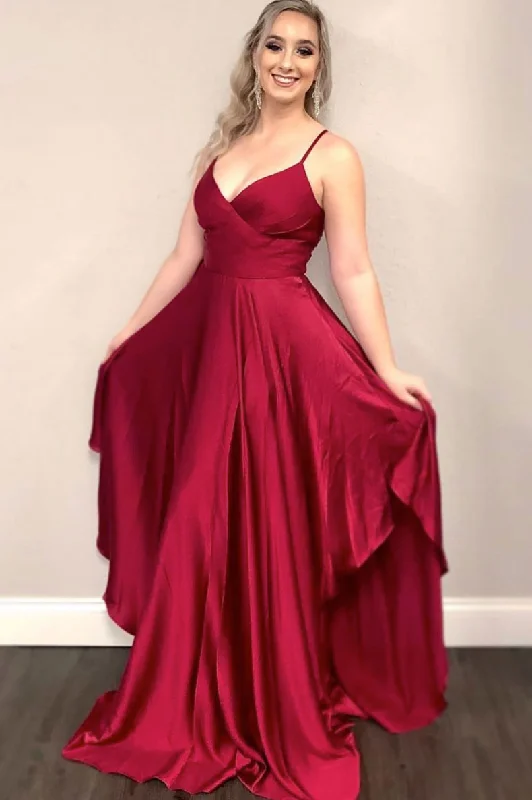 Simple burgundy satin long evening dress long bridesmaid dress Boatneck Modish Everyday Simple burgundy satin long evening dress long bridesmaid dress Boatneck Modish Everyday