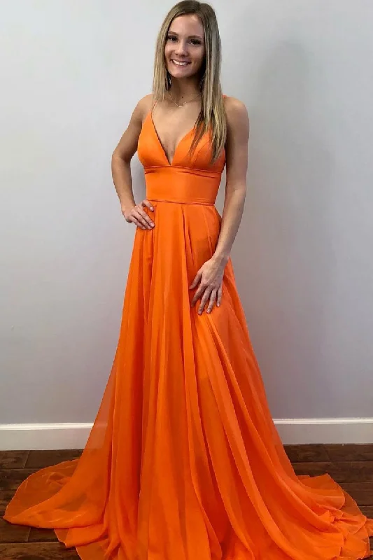 Simple Orange v neck chiffon long prom dress orange evening dress Tunics Formal black Simple Orange v neck chiffon long prom dress orange evening dress Tunics Formal black