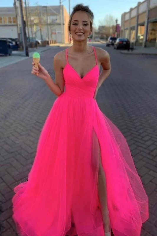 Simple pink v neck tulle long prom dress pink tulle evening dress Tunics Vintage classic Simple pink v neck tulle long prom dress pink tulle evening dress Tunics Vintage classic