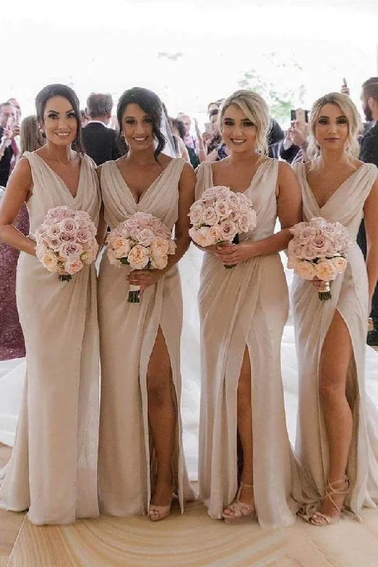 Simple Sheath Long Bridesmaid Dresses with Slit, Wedding Party Dress DMO22 Halter Neckline Beach Simple Sheath Long Bridesmaid Dresses with Slit, Wedding Party Dress DMO22 Halter Neckline Beach