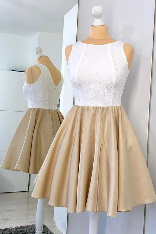 Simple Short Homecoming with Lace Modern A Line Ruched Satin Party Dress Tunics New arrival Simple Short Homecoming with Lace Modern A Line Ruched Satin Party Dress Tunics New arrival