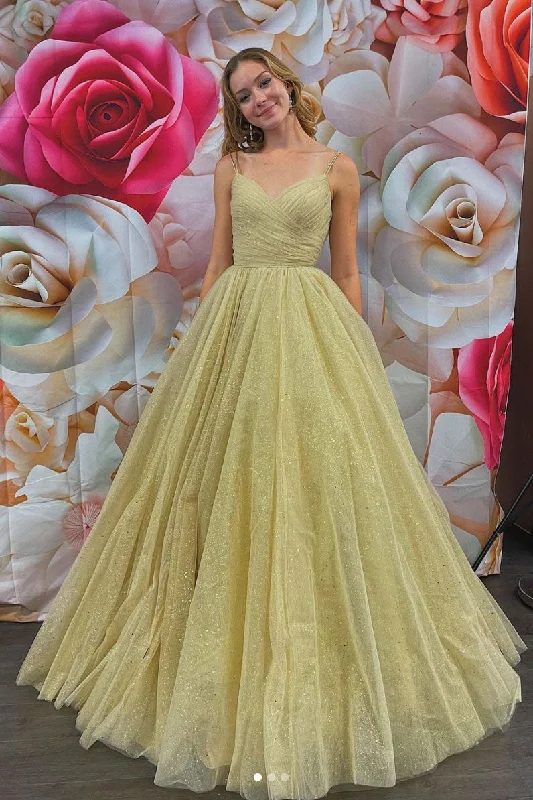 Simple v neck tulle long prom dress champagne evening dress Tunics Custom made