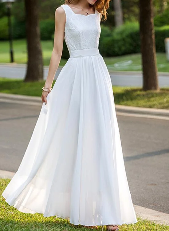 Simple White Chiffon and Lace Long Women Party Dress, Beautiful White Dresses, Formal Gowns Tunics Formal black Simple White Chiffon and Lace Long Women Party Dress, Beautiful White Dresses, Formal Gowns Tunics Formal black