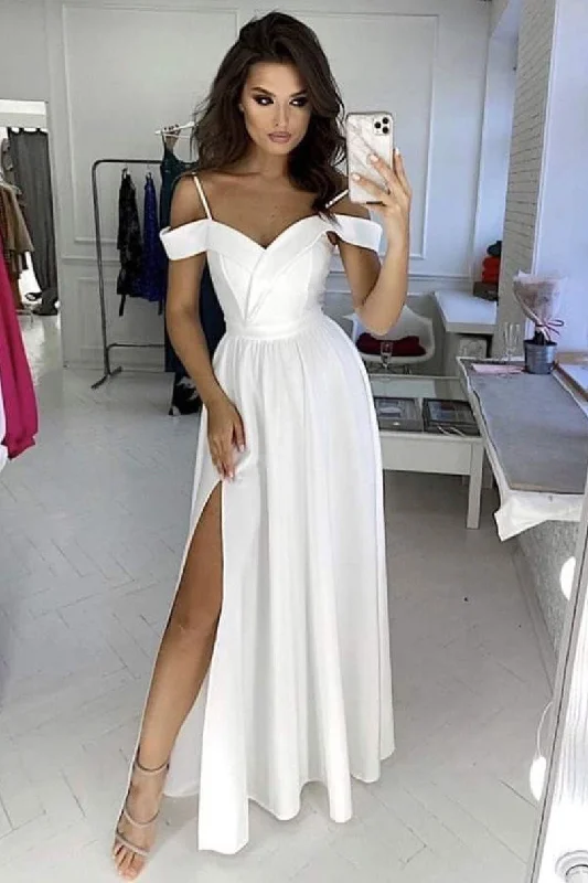 Simple white off shoulder satin long prom dress white evening dress Tunics Handmade artisanal Simple white off shoulder satin long prom dress white evening dress Tunics Handmade artisanal