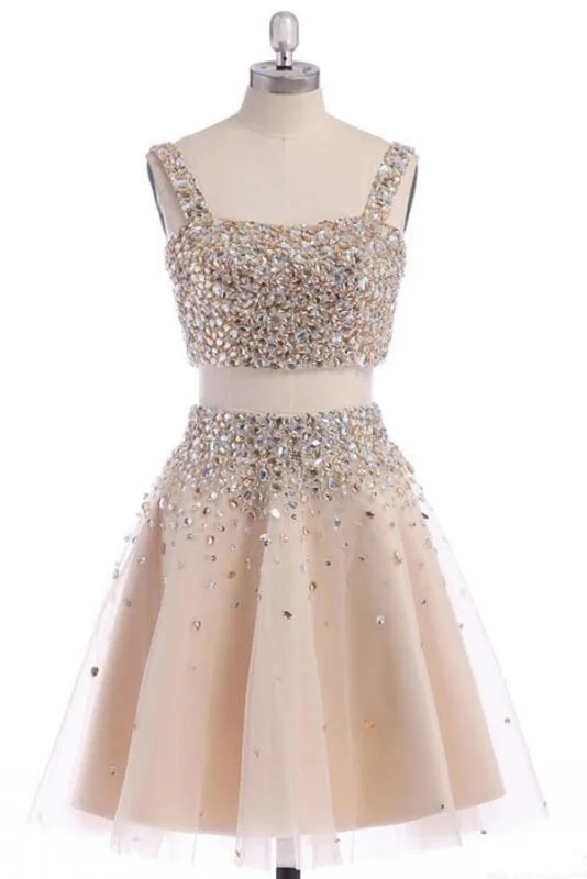 Two Piece Strap Homecoming with Crystals A Line Tulle Short Party Dress Tunics Luxurious high-end Two Piece Strap Homecoming with Crystals A Line Tulle Short Party Dress Tunics Luxurious high-end