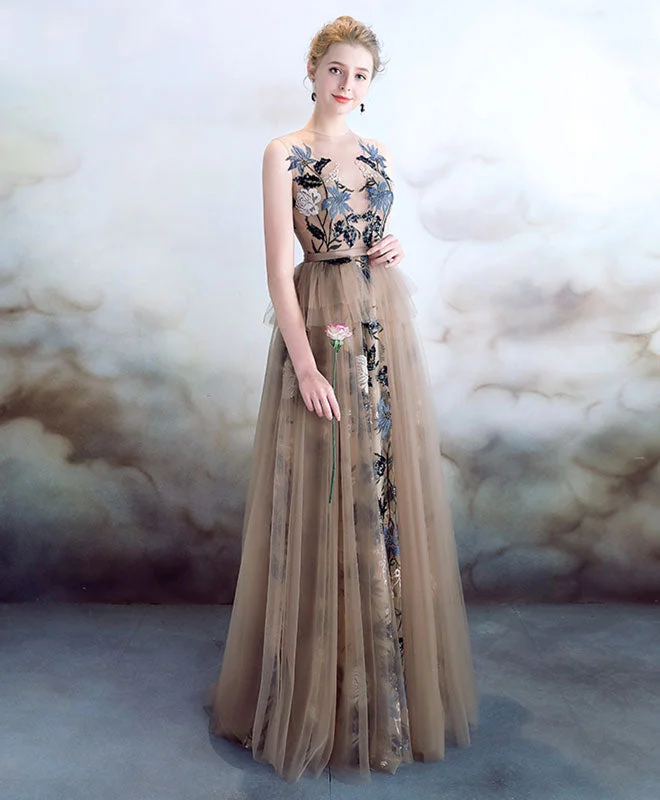 Unique Tulle Lace Long Prom Dress, Lace Applique Evening Dress Turtleneck Neckline Stylish Unique Tulle Lace Long Prom Dress, Lace Applique Evening Dress Turtleneck Neckline Stylish